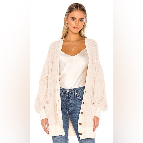 Free People Snow Drop Oversized Knit Cardigan Sweater Ivory Size Small - Picture 1 of 12